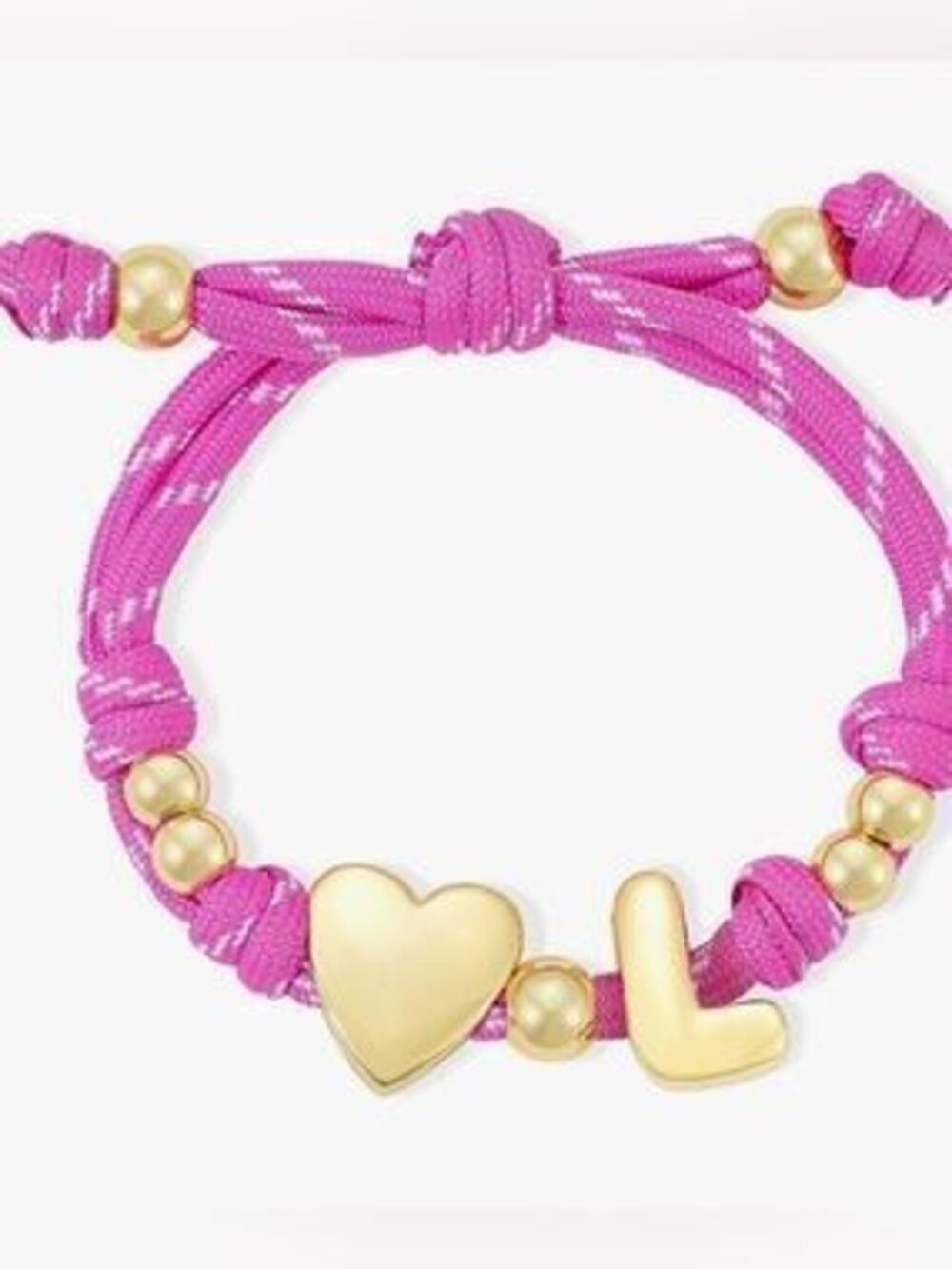 NEW 14k Gold Plated Pink Cord Bracelet with Gold Heart & 'L' Charms